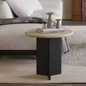 ترافرتين حديث لغرفة المعيشة أثاث من الحجر البيج طاولات قهوة مستديرة كاردين JC008 - Product Image 5