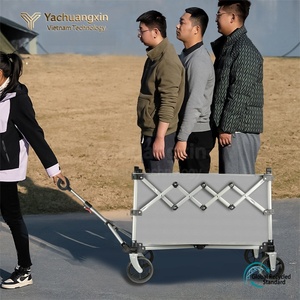 Chariot de camping pliable noir à quatre roues en tissu Oxford, chariot utilitaire pliable pour les courses en plein air - Product Image 4