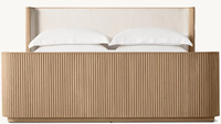 Mobilier d'intérieur moderne rosaces et placages de chêne blanc salon abri de chambre à coucher haut de gamme lit en tissu avec marchepied