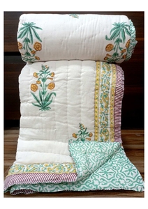 Precio al por Mayor para Edredón de Algodón Estampado a Mano, Diseño Floral, Hecho a Mano, para Cama Doble, Uso Doméstico para Todas las Estaciones - Product Image 1