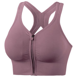 Custom ad alto supporto da donna senza soluzione di continuità Cross Beauty posteriore cerniera anteriore <span class=keywords><strong>BH</strong></span> Yoga sport reggiseno Crop Top per correre allenamento palestra <span class=keywords><strong>Fitness</strong></span> - Product Image 5