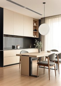 <span class=keywords><strong>Buffet</strong></span> sur mesure en chêne <span class=keywords><strong>clair</strong></span> de luxe avec casier à vin, organisateur imperméable et résistant aux taches pour coin cuisine d'appartement - Product Image 3