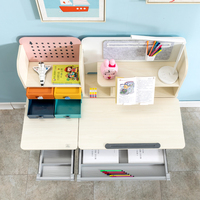 Ensemble bureau et chaise multifonctionnel pour enfants avec réglage de la hauteur par manivelle, organiseur de table à outils coloré, manuel d'utilisation