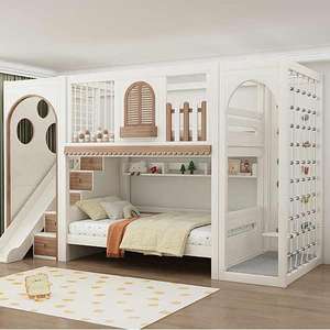 JS Multifuncional Cómoda Litera Superior Individual Casa de Árbol Tobogán de Madera Maciza para Niños Dormitorio Sala de Estar Hotel Princesa - Product Image 1