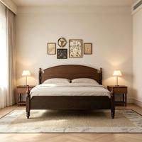 Lit double en bois de frêne massif de style mid-century modern, cadre de lit plateforme King/Queen, finition noire, durable, écologique, confortable pour la chambre à coucher