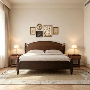 Letto Matrimoniale in Legno Massello di Frassino Stile Mid-Century Moderno, Struttura a Piattaforma King/Queen, Finitura Nera, Durevole, Ecologico, Confortevole per la Camera da Letto - Product Image 1