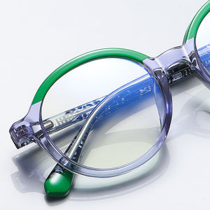 แว่นตาสำหรับเด็กหญิงทรงกลมป้องกันแสงสีฟ้า TR90บานพับสปริงโปร่งใสสีชมพูม่วงแขนแทรกทำจากโลหะคุณภาพสูงสำหรับทางการแพทย์ - Product Image 3