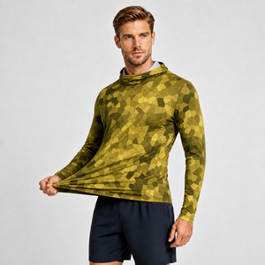 Men's <b>Long</b> <b>Sleeve</b> Geometric Hooded Fishing Shirt UPF 50 Quick Dry Pullover <b>Top</b> - Product Image 4
