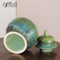 J345FBGN Pot à glaçure réactive moderne pour la décoration intérieure Mini pot à gingembre avec couvercle Fambe Blaze Green pour les mariages