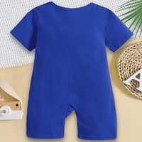 Romper Bayi Musim Panas 2026 Motif Hippo 100% Katun Lengan Pendek Warna Biru Kancing Tekan di Selangkangan untuk Pakaian Anak Laki-laki