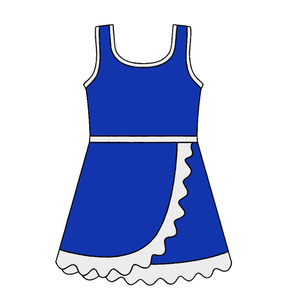 Robe bleue unie avec bordure verte pour petite fille, modèle GSD41316, style boutique, sans manches, coupe athlétique, pour enfant/bébé. - Product Image 6