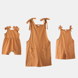 Moeder En Dochter Bijpassende Outfits Jurk Strik Overalls Effen Kleur Familie Bijpassende Kleding - Product Image 5