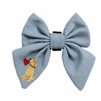 Nœud Papillon Brodé pour Chien en Denim Chambray Fait Main, Nœud Marin Personnalisé pour Animaux, Collier Nœud Papillon pour Chat, Accessoires de Collier pour Chien en Gros