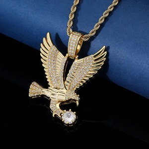 Collar de Hip Hop con Cadena Chapada <span class=keywords><strong>en</strong></span> Oro, Colgante de Águila Voladora, Tótem de Halcón, Cuerda Trenzada, Circonita Cúbica Completa, Joyería Larga Brillante de CZ - Product Image 1