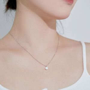 Dylam No Moq in Stock Dainty Sterling Silver Jewelry 5A Cubic Zirconia Circle Diamond Gemstone Synthetic <b>Opal</b> Pendant <b>Necklace</b> - Product Image 4