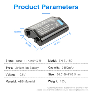 Batterie EN-EL18D 10.8V 3350mAh ENEL18D Batteries au lithium-ion pour appareils photo <span class=keywords><strong>Nikon</strong></span> D6 D5 D4 D4S <span class=keywords><strong>D850</strong></span> D800 D500 - Product Image 3