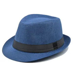 Katı renk keten caz kap özel fötr şapkalar erkekler İngiliz beyler şapka pamuk ve keten moda silindir şapka