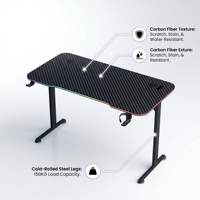 Bureau de jeu modèle A1 avec éclairage LED RGB, structure en acier durable, porte-gobelet et crochet pour casque, idéal pour les joueurs d'e-sport et la maison