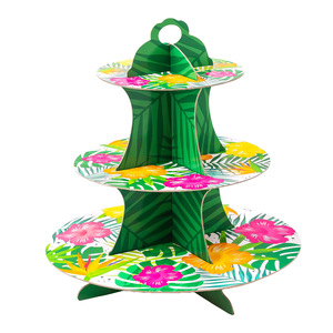 Support à gâteau à trois étages sur le thème de Hawaï pour desserts d'anniversaire et décorations de fête, design rond réutilisable - Product Image 3