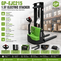 Gerbeur électrique GP-EJC215 1,5T : hauteur de levage de 3 m, mât à 2 étages, batterie 24 V/100 Ah, chargeur intelligent.