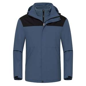 Herren Damen Winter Outdoor Wasserdichte dunkelblaue weiche Jacke Abnehmbarer zweiteiliger Stand reiß verschluss Solid <span class=keywords><strong>3</strong></span>-in-1 Functional - Product Image 3