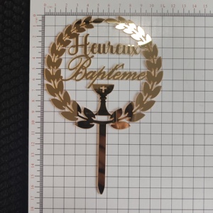 ท็อปเปอร์เค้กอะคริลิคสั่งทำพิเศษสุดหรู Heureux Bapteme สำหรับเด็กผู้หญิง & อุปกรณ์ตกแต่งเค้กสำหรับพิธีรับศีลมหาสนิทครั้งแรก - Product Image 3