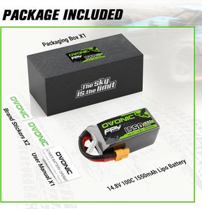 Batterie Lipo OVONIC 4S 1550mAh 14.8V 100C XT60 pour drone de course FPV RC Quadcopter - Product Image 6