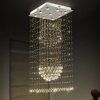 Lustre carré LED en cristal pour vente en gros transfrontalière, style moderne et minimaliste, lampe de plafond pour salon, style duplex et loft, corps argenté