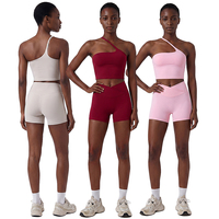 Ensemble de shorts de yoga d'été pour femmes, shorts cycliste à taille croisée et brassière de sport dos nageur, tenue d'entraînement pour la gym, le Pilates et la course à pied