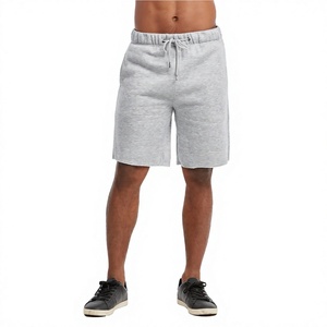 Shorts Bermuda Homme Gris Uni en Coton Molletonné Taille Mi-Haute avec Cordon de Serrage Style Jogger Décontracté Respirant Tricoté - Product Image 1