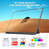 Produsen Logo khusus 16 \ "2.5K Monitor komputer portabel 2560x1600 IPS Panel LCD tampilan layar ganda pengeras suara HDR bawaan