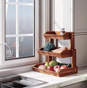 Acacia Wood Fruit <b>Basket</b> Drainer Rack <b>Storage</b> Fruit <b>Basket</b> Rack 3-Tier Fruit Bowl <b>for</b> Kitchen Counter Vegetable Display Stand - Product Image 6