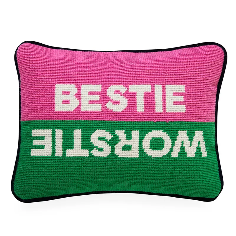 Handmade Custom Bestie Worstie Cotton Needlepoint Pillow