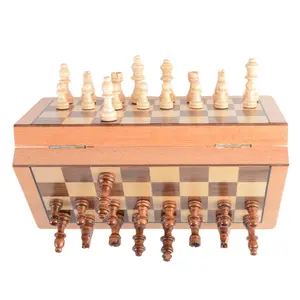Xadrez de madeira, mogno de alta qualidade, placa de xadrez dobrável com xadrez magnético