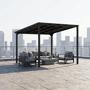 Pérgola Moderna <span class=keywords><strong>de</strong></span> Aluminio para Exteriores <span class=keywords><strong>de</strong></span> 12x6 pies con Techo Rígido, Parrilla, Estantes Laterales, Ganchos, Abrebotellas y Techo Inclinado Metálico - Product Image 2