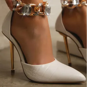 New Arrival Talons Haut Sexy Escarpins White Fashion Women Closed Toe Chunky Block Heels 2023