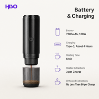 Machine à café expresso portable 7800mAh 19 bars avec réservoir d'eau chauffante et panier à café 8g pour la maison, le bureau et les voyages
