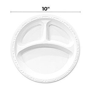 [400 unidades] 10 Platos de PP con relleno mineral, 3 compartimentos, redondos, blancos - Product Image 4
