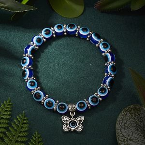 Bracelet classique bleu mauvais yeux, pendentif papillon, cordon élastique, chaîne, perles en résine, Bracelet pour femmes, bijoux cadeau - Product Image 3