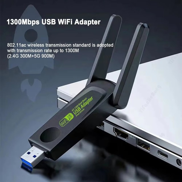 USB3.0 External Dual Band WiFi +BT Adapter 2.4G 5GHz Wireless Dongle Antenna Ethernet Network Card Receiver PC 1300Mbps Driver