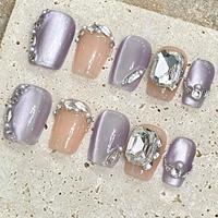 Faux ongles carrés en acrylique 3D faits main, motif chat mignon et coloré, réutilisables, 10 pièces, à presser