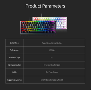 Razer Huntsman Mini 61 phím RGB chiếu sáng có dây chơi game Bàn phím cơ khí, đoạn quang trục - Product Image 3