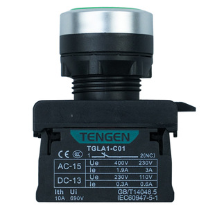 Interrupteur à bouton-poussoir Tengen TGLA1-C01 22mm 2NC 400V AC-15 DC-13 Automatisation industrielle - Product Image 1