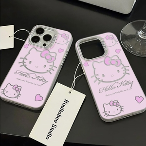 เคสโทรศัพท์ลายเฮลโลคิตตี้สีชมพูน่ารักสำหรับ iPhone 16 15 PRO MAX 14 13 12เคสหลังแข็งสไตล์การ์ตูนมีกล้องขนาดใหญ่ - Product Image 5