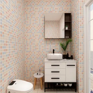 Removable tile wallpaper peel off wall paper for shower room bathroom waterproof vinyl wall stickers