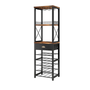 Venta al por mayor interior cocina hogar rústico de pie estante de almacenamiento de metal de madera copa de vino estante de vino para muchas botellas - Product Image 4