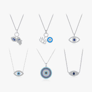 925 perak murni pirus perhiasan halus bulu mata seksi tangan Fatima Beruntung biru mata jahat liontin kalung untuk wanita - Product Image 1