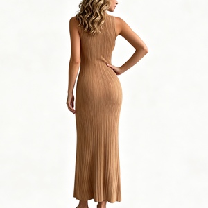Vestido Midi Bodycon de Malha Canelada com Gola Alta Sem Mangas para Mulheres, Elegante, Cor Sólida, Modelo Tubinho, Fornecedor de Vestidos Femininos Sehe Fashion - Product Image 3