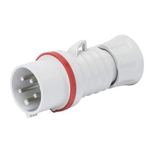 Prise mobile droite 3P+N+T 32A 380V IP54 en plastique avec gaine rouge pour usage extérieur - Product Image 1
