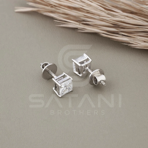 Boucles d'oreilles clous en moissanite taille princesse, argent sterling 925, fermoirs à vis, bijoux fins classiques et étincelants pour femmes, port quotidien, cadeau - Product Image 3